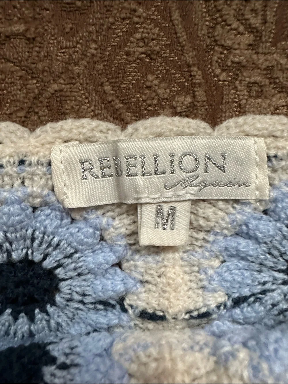 Rebellion Again Blue Floral Crochet Knit Crop Tank Top Medium Boho Festival - Picture 3 of 8